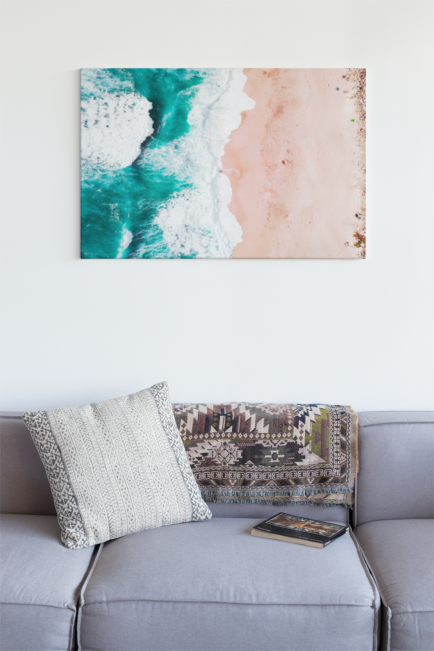 Aerial Drone View of California Beach Ocean Waves on Sand Glass Wall Art