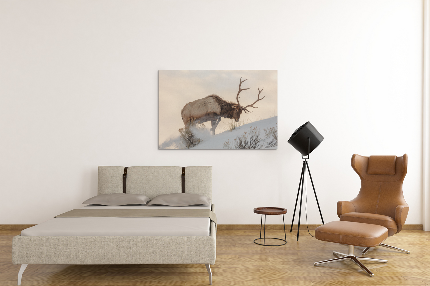 Bull Elk In The Snow Glass Wall Art