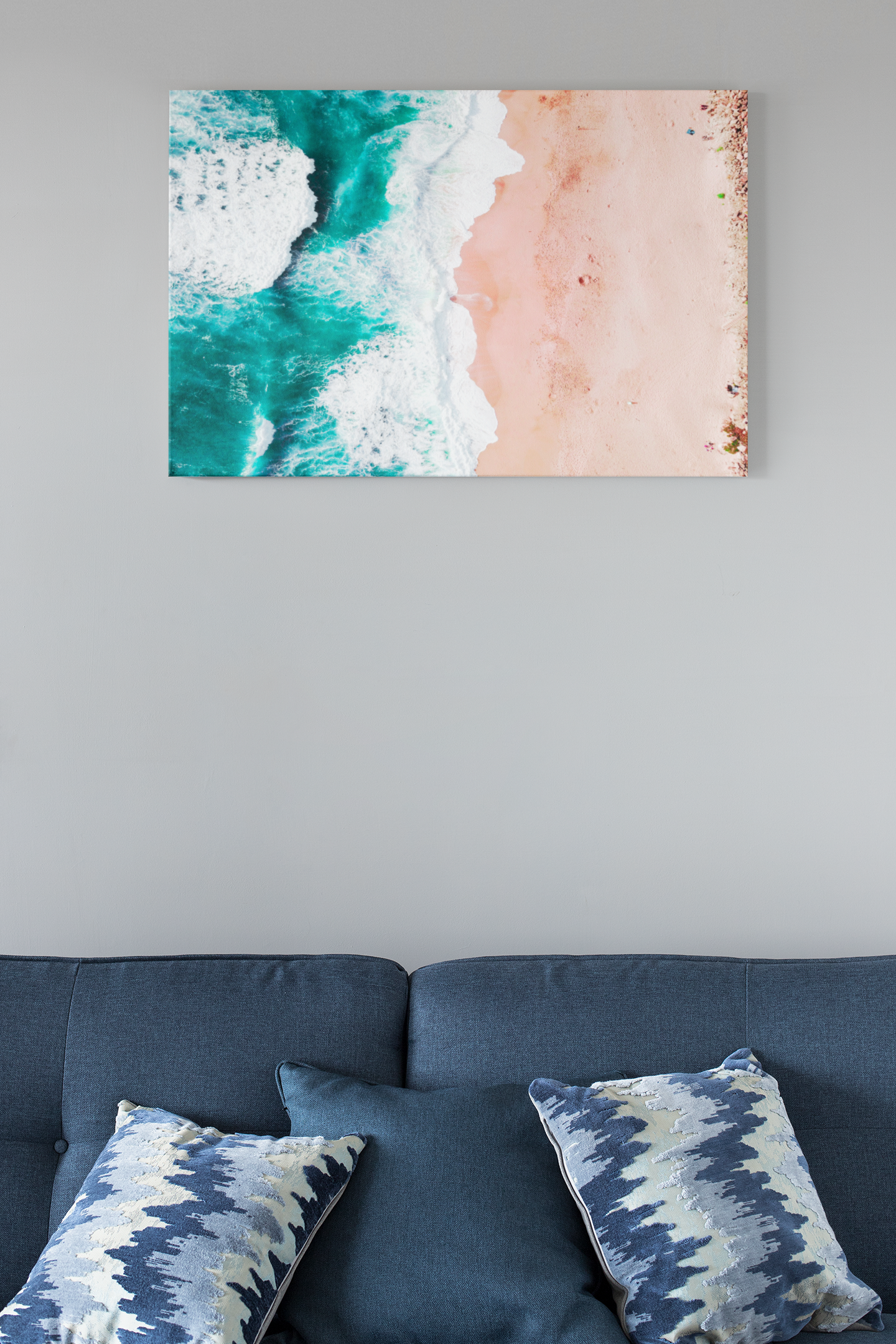 Aerial Drone View of California Beach Ocean Waves on Sand Glass Wall Art