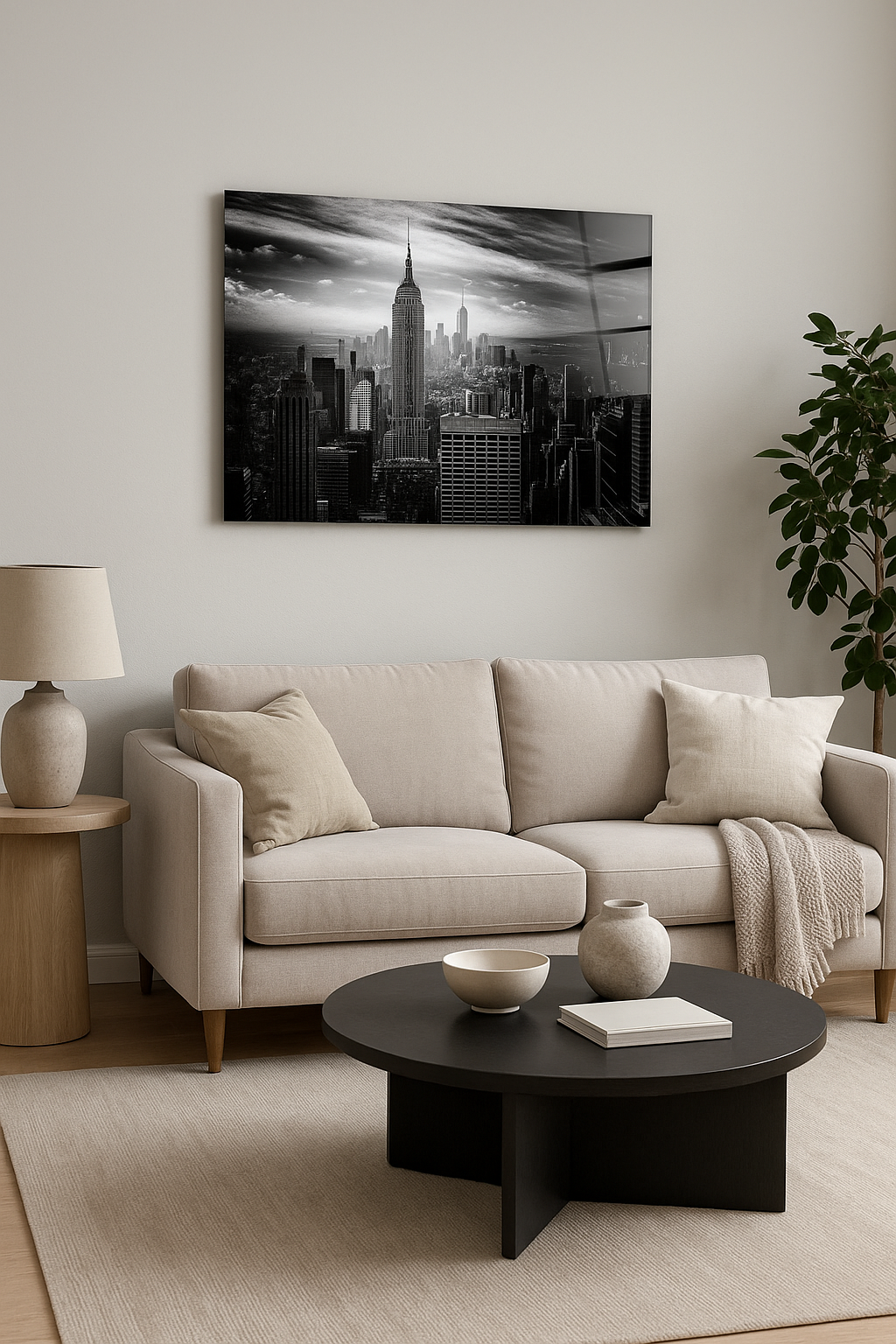 Black and White Empire State Building and Downtown New York City Skyline Acrylic Glass Wall Art