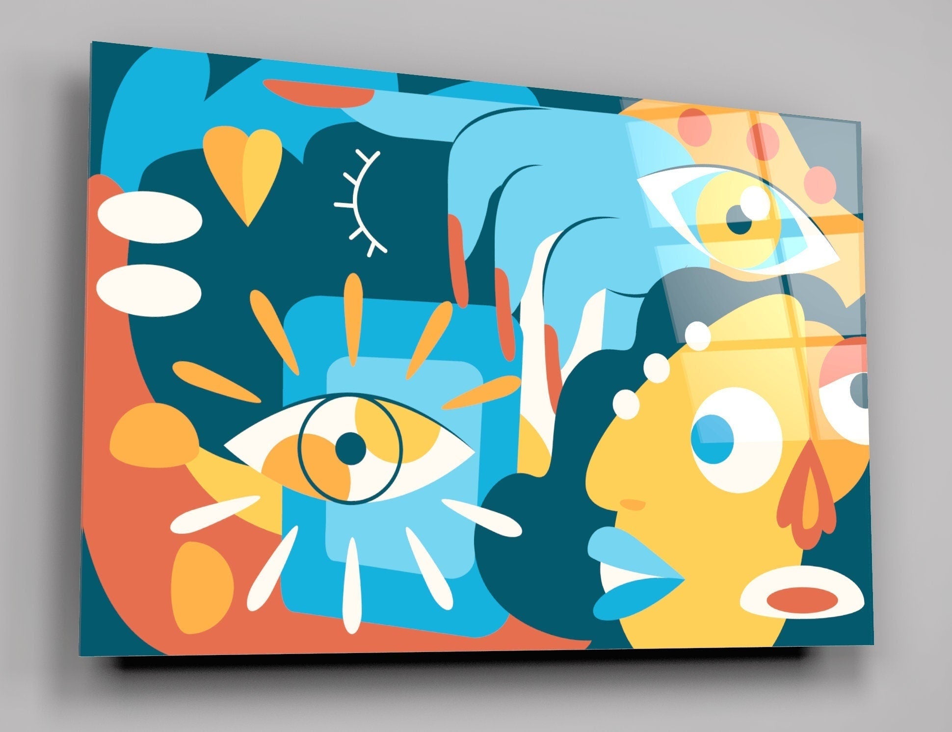Hand Drawn Picasso Style High Gloss Acrylic Glass Wall Art Ready To Hang