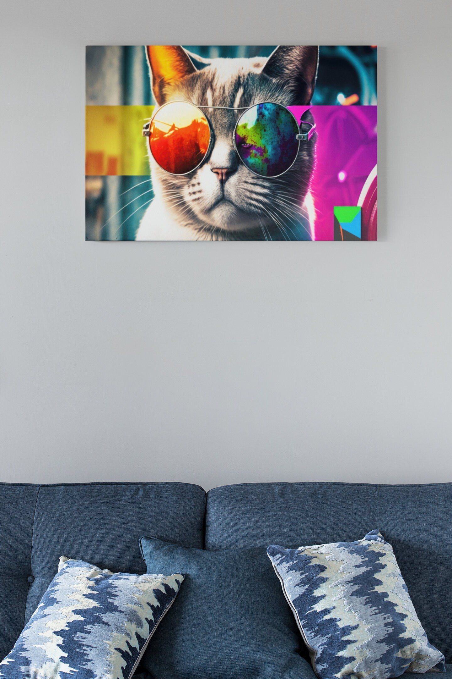 Cat Multicolored Glasses High Gloss Acrylic Glass Wall Art Ready To Hang