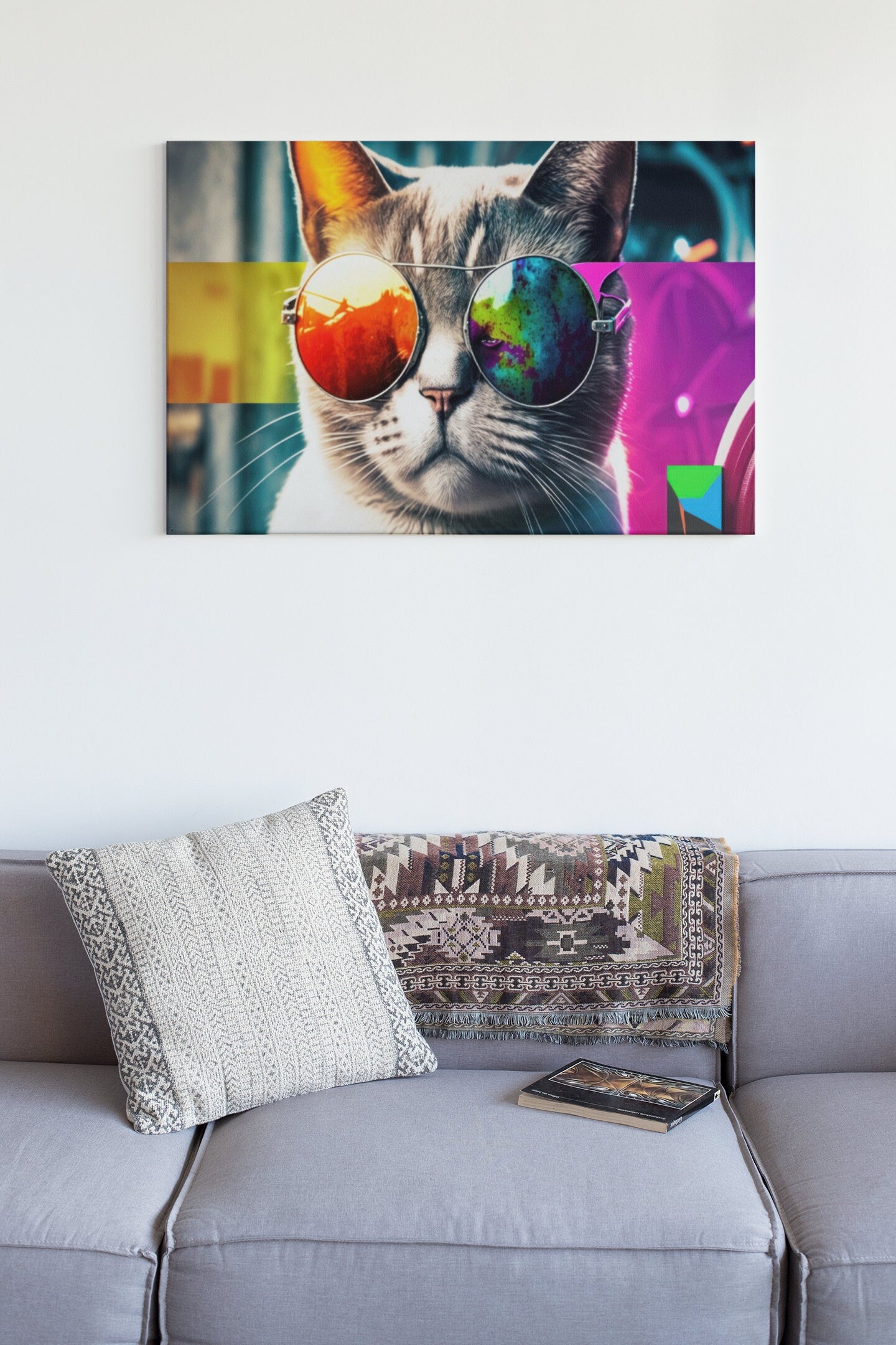 Cat Multicolored Glasses High Gloss Acrylic Glass Wall Art Ready To Hang
