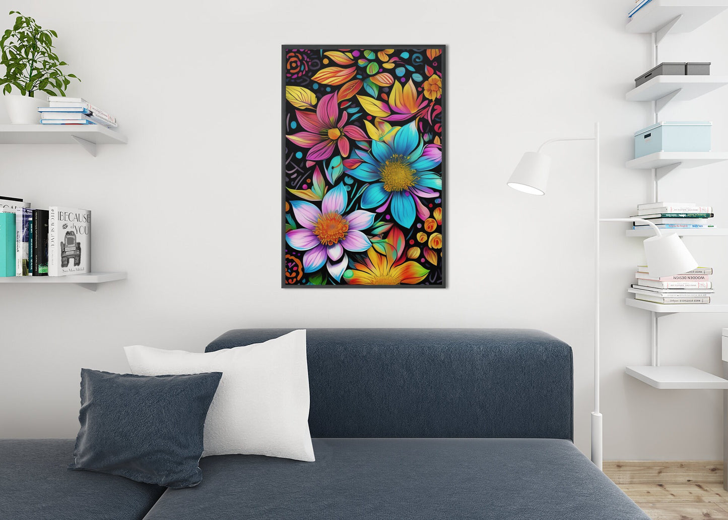 Colorful Floral Painting With A Colorful Flower Pattern High Gloss Acrylic Glass Wall Art Ready To Hang