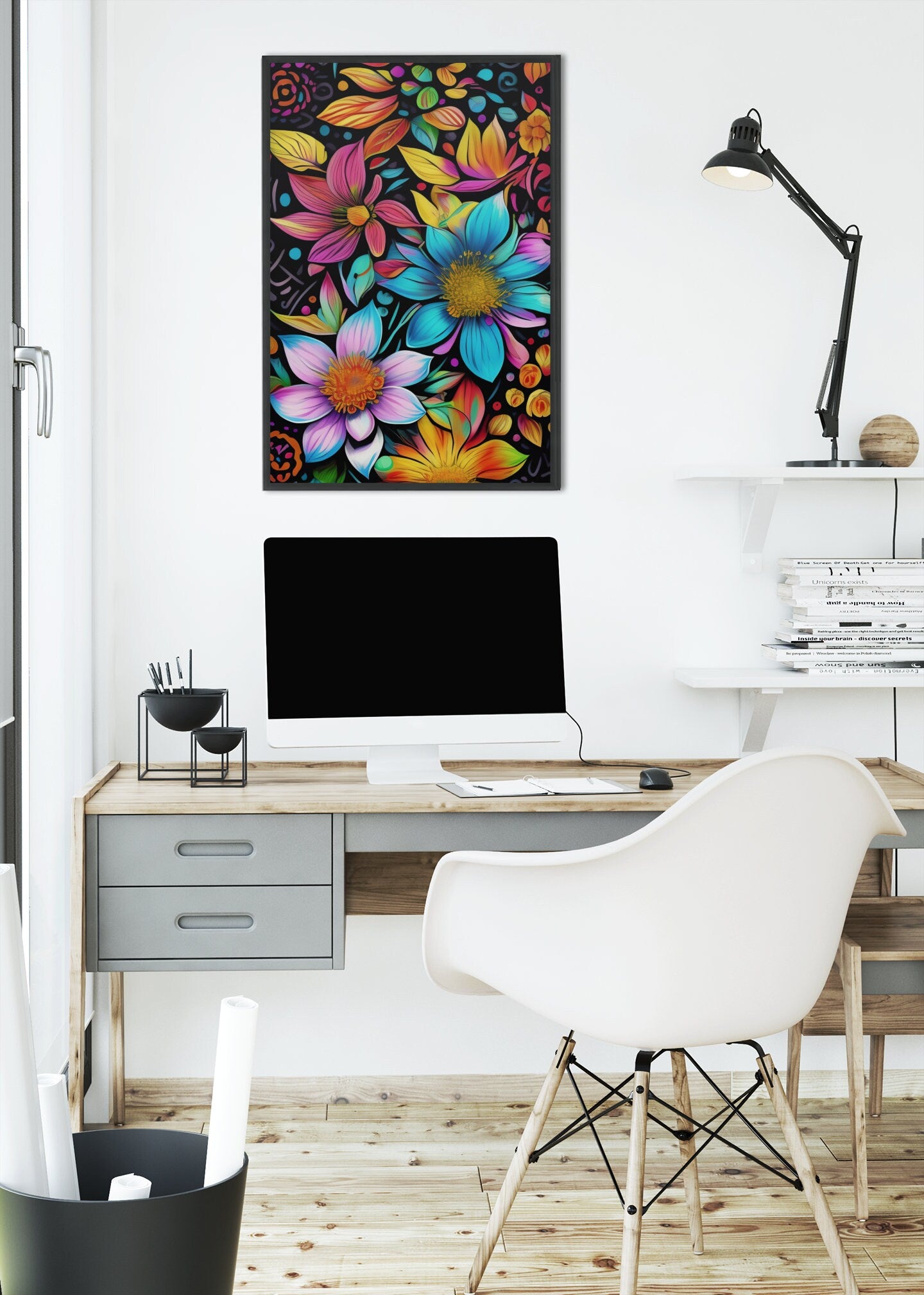 Colorful Floral Painting With A Colorful Flower Pattern High Gloss Acrylic Glass Wall Art Ready To Hang