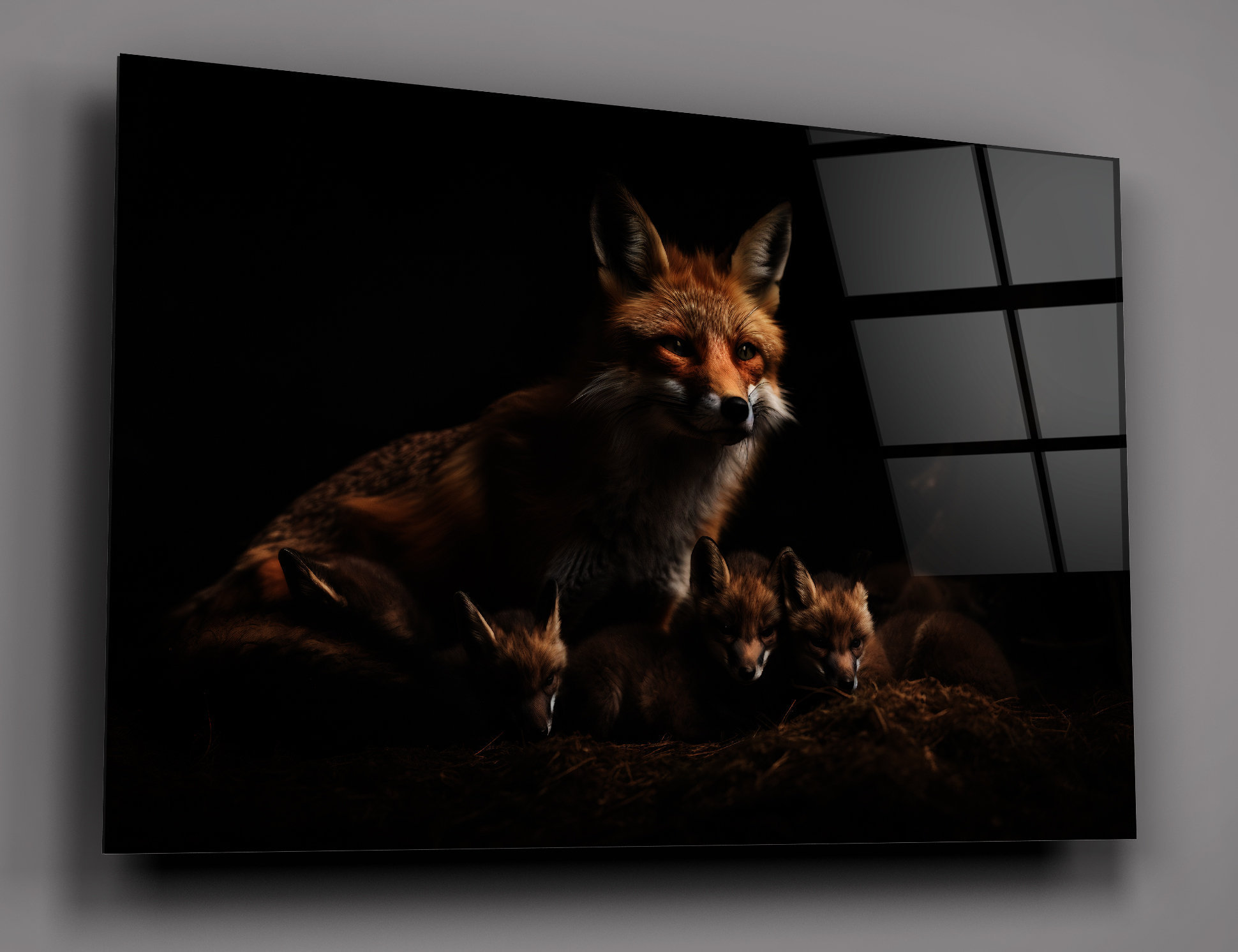 Cute Fox With Babies High Gloss Acrylic Glass Wall Art Ready To Hang
