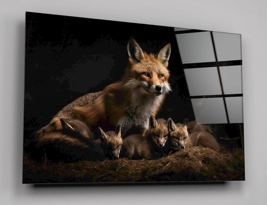 Cute Fox With Babies High Gloss Acrylic Glass Wall Art Ready To Hang