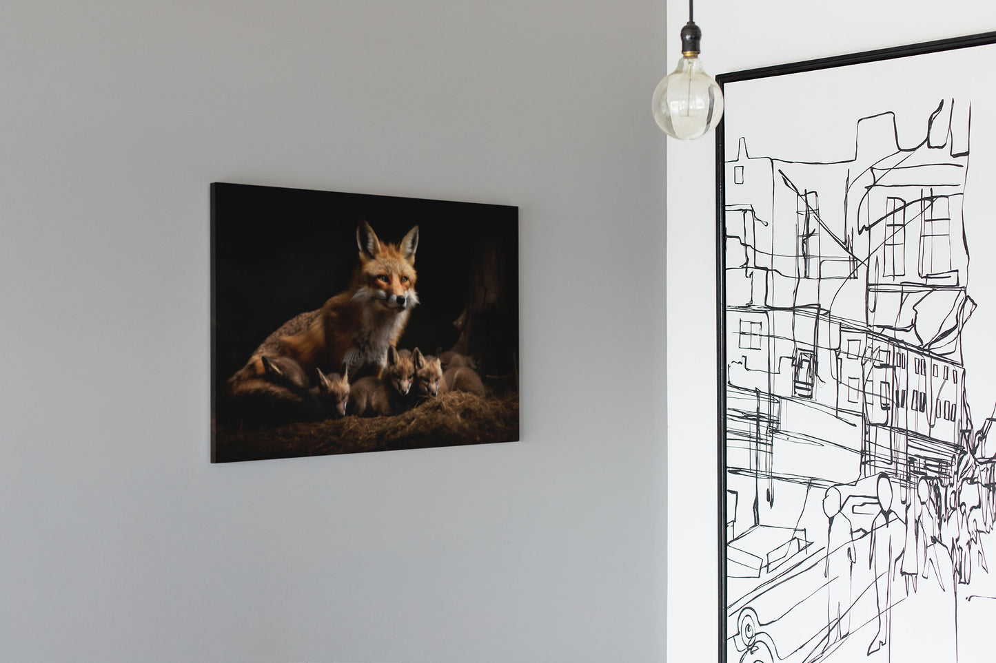 Cute Fox With Babies High Gloss Acrylic Glass Wall Art Ready To Hang