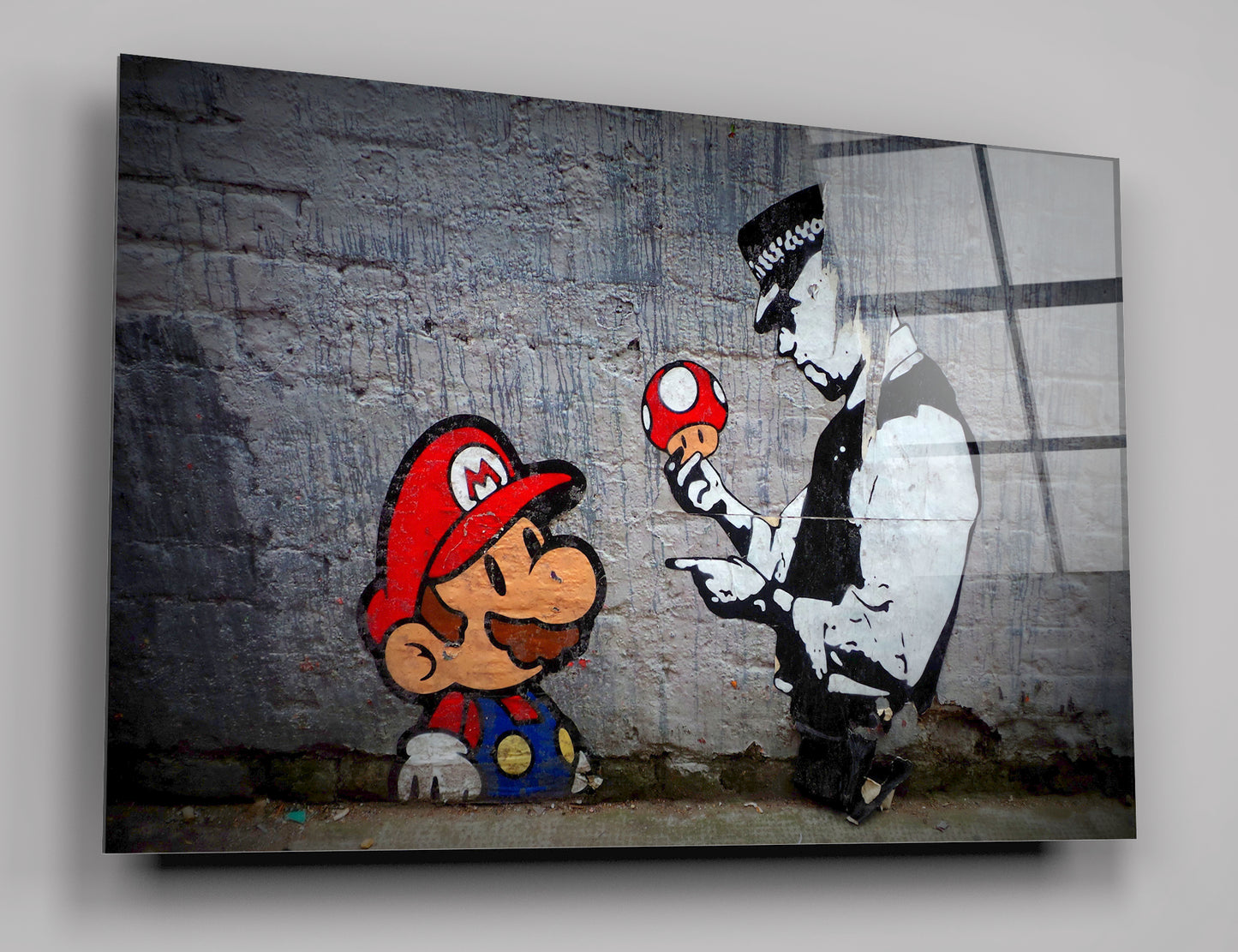 Banksy Mario Police Officer Graffiti Glass Wall Art