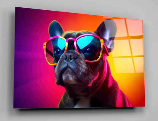 Bulldog Sunglasses Glass Wall Art