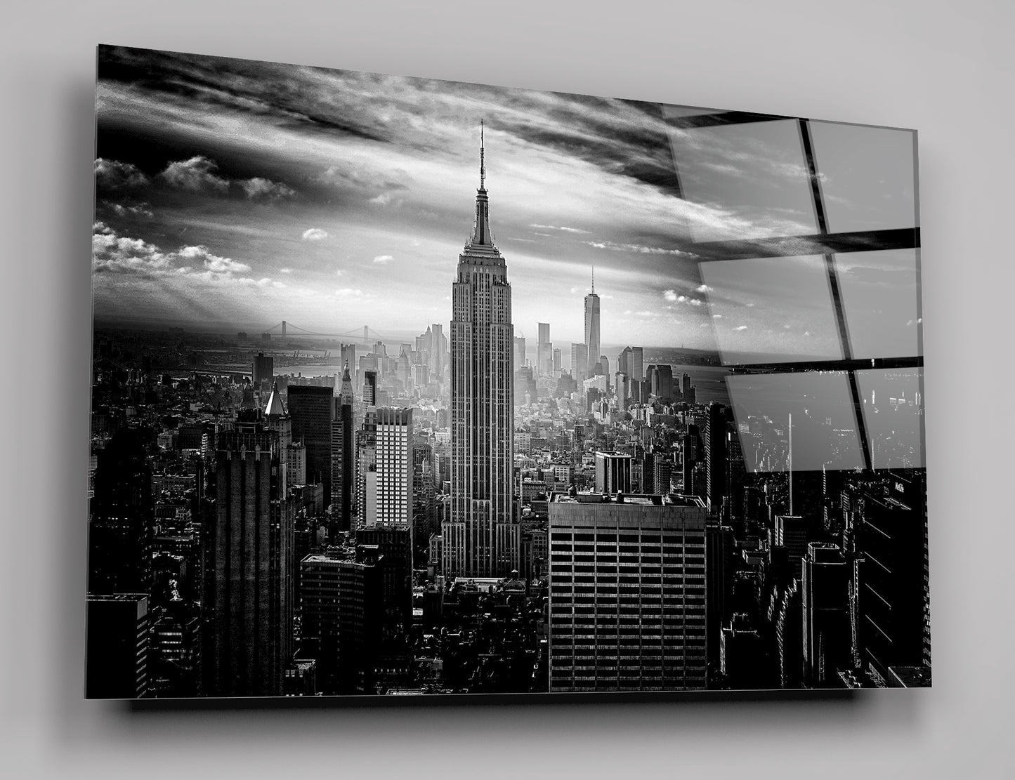 Black and White Empire State Building and Downtown New York City Skyline Acrylic Glass Wall Art