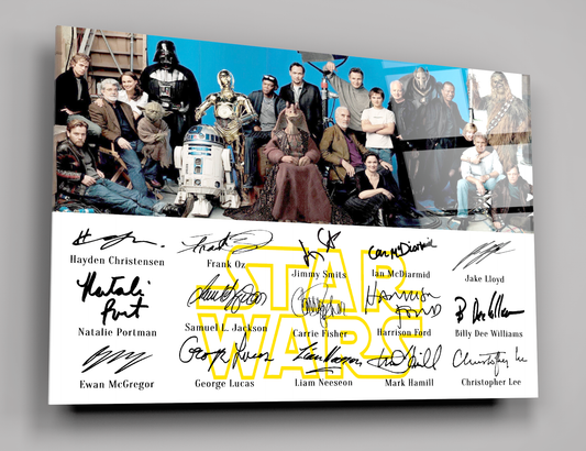 Star Wars Main Cast Signed Reproduction Autographs Glass Wall Art - A Collectible Masterpiece