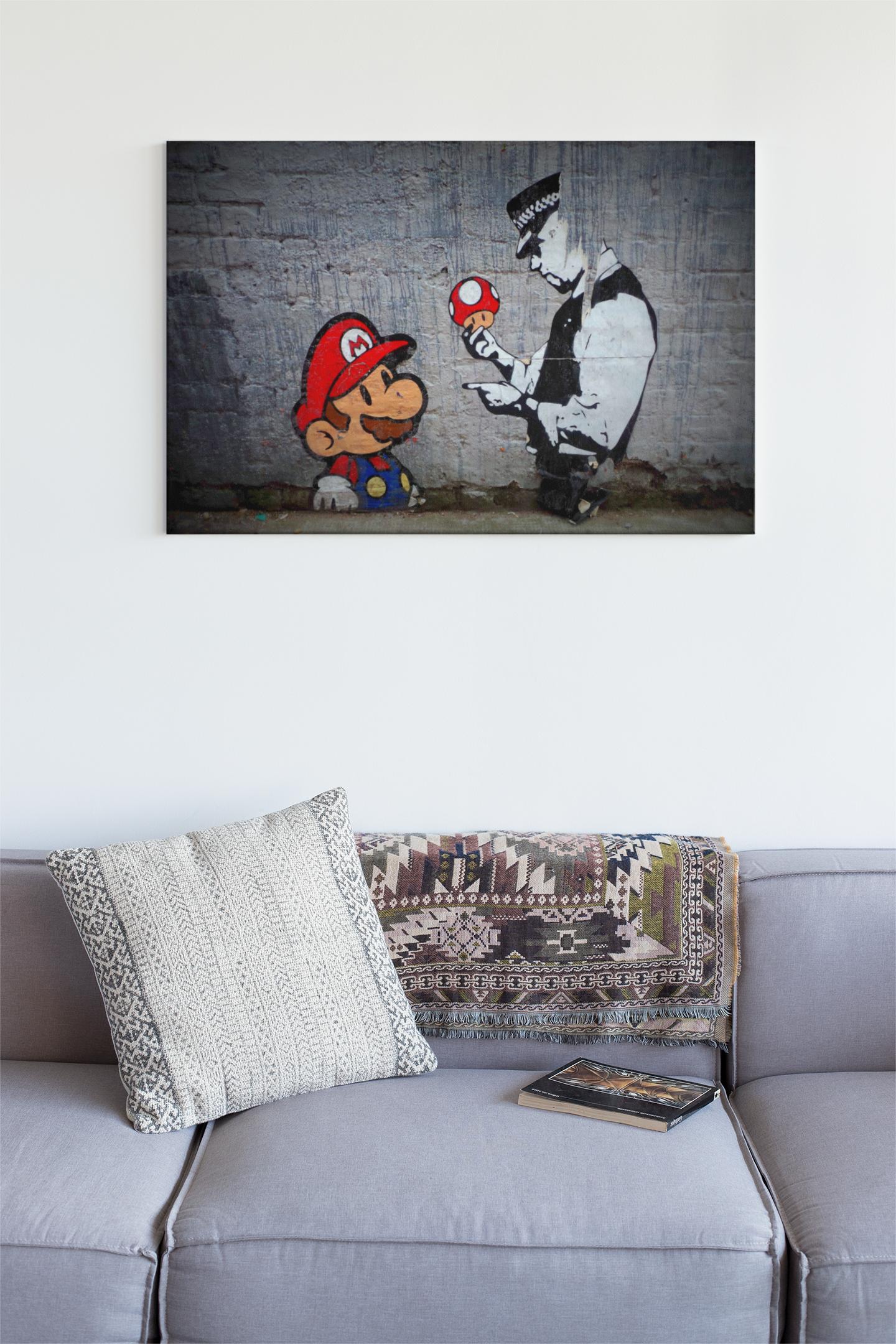 Banksy Mario Police Officer Graffiti Glass Wall Art