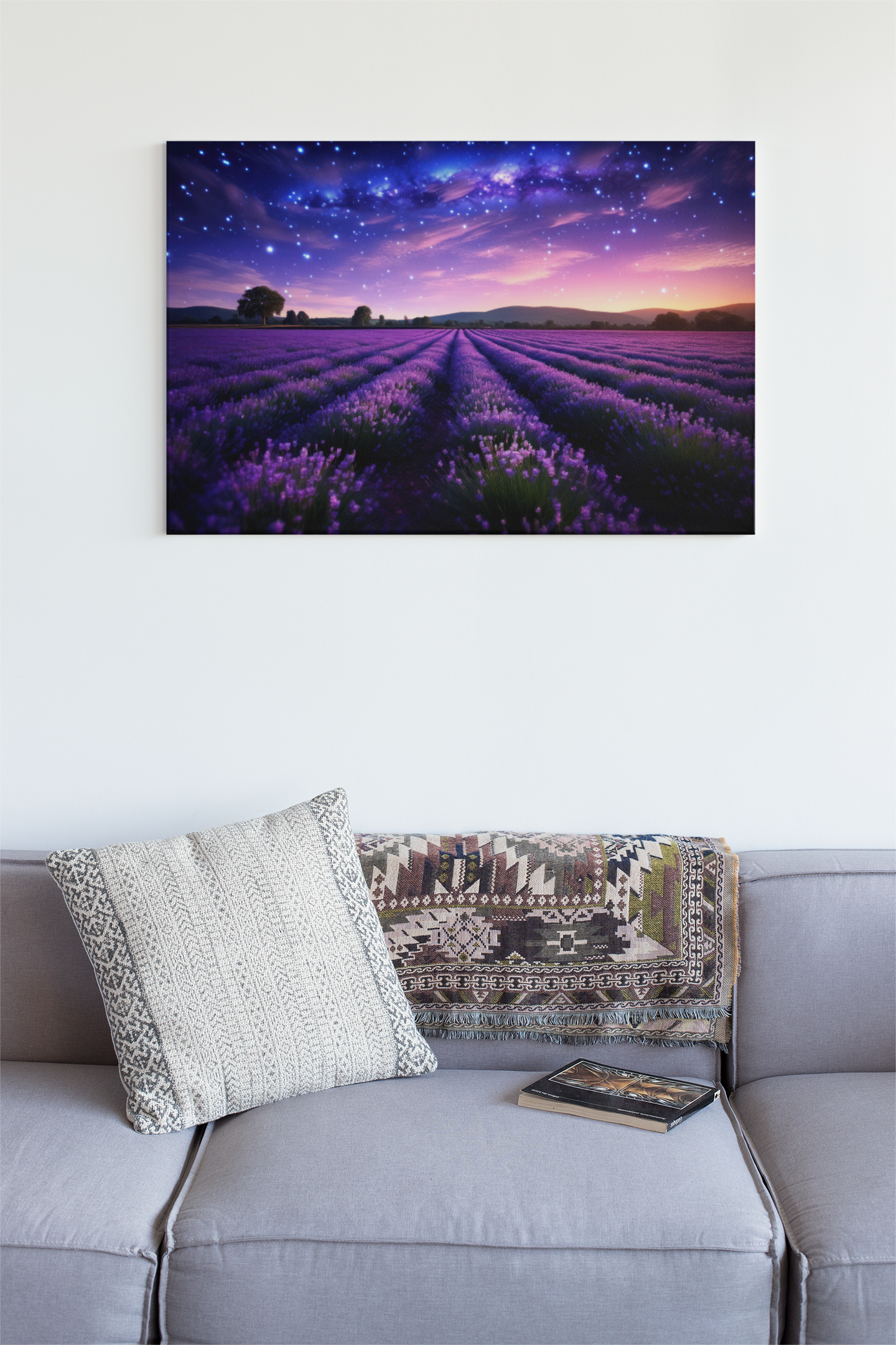 Lavender Field With A Beautiful Sky Landscape Glass Wall Art