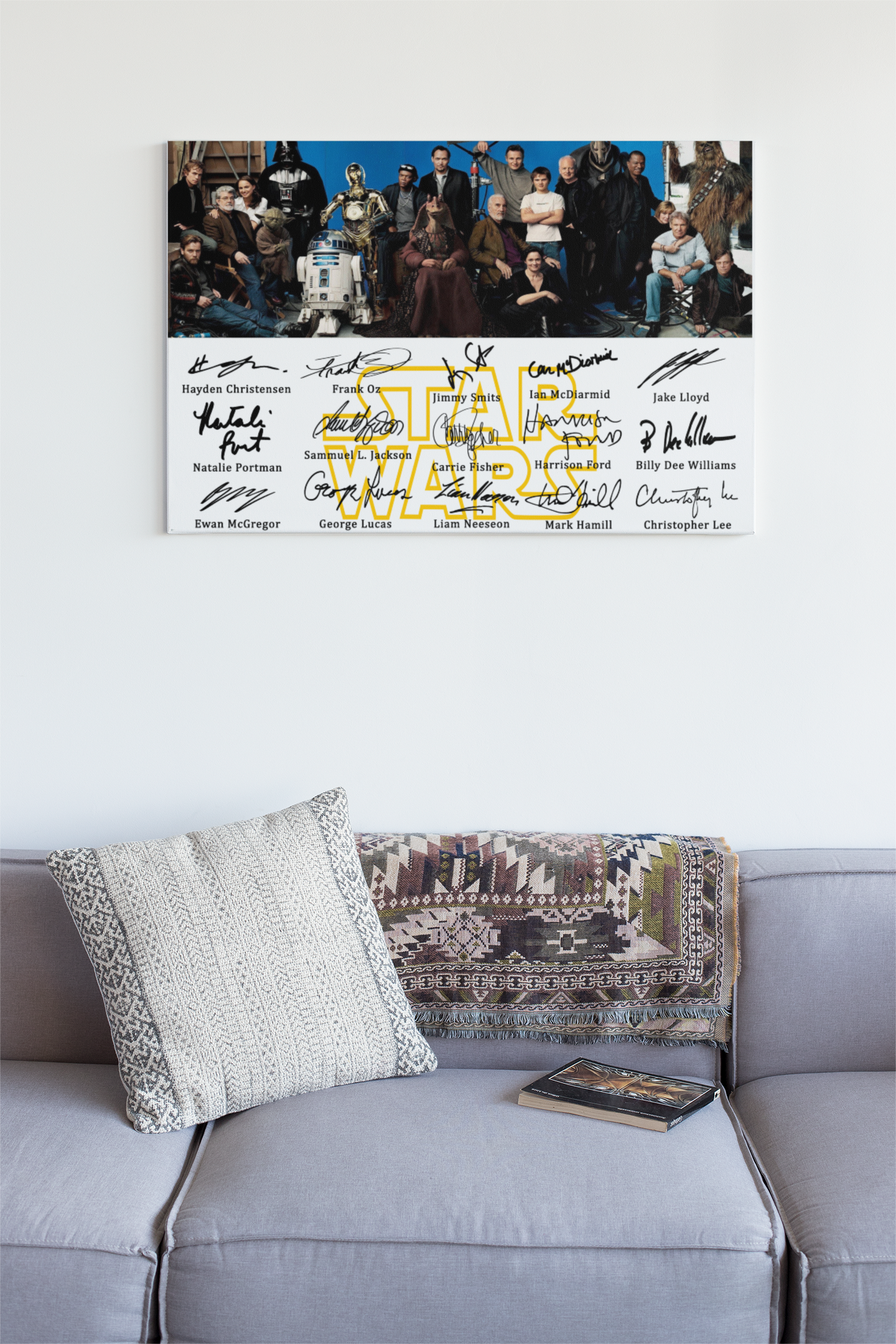 Star Wars Main Cast Signed Reproduction Autographs Glass Wall Art - A Collectible Masterpiece