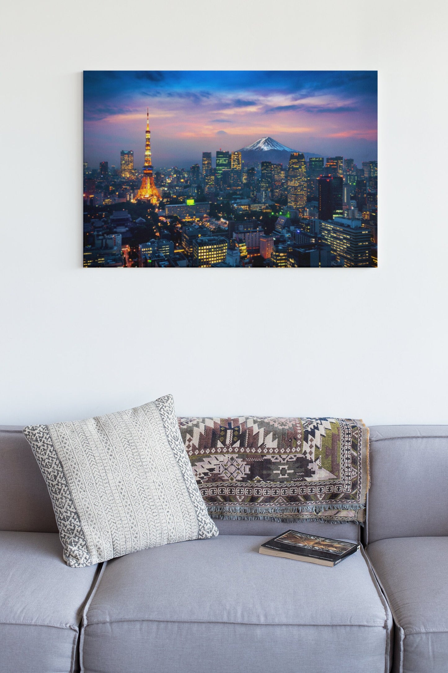 Tokyo Cityscape With Fuji Mountain Glass Wall Art