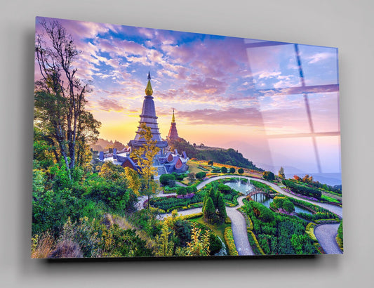 Landmark Pagoda In Doi Inthanon National Park, Chiang Mai, Thailand Glass Wall Art