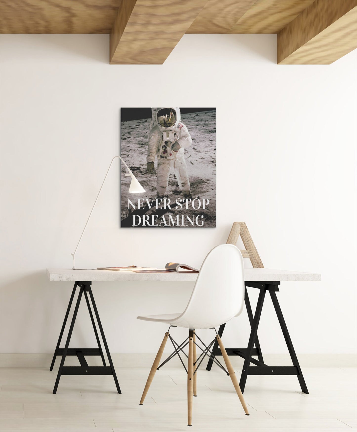 Buzz Aldrin On The Moon 'NEVER GIVE UP' Quote Space Acrylic Glass Wall Art Print