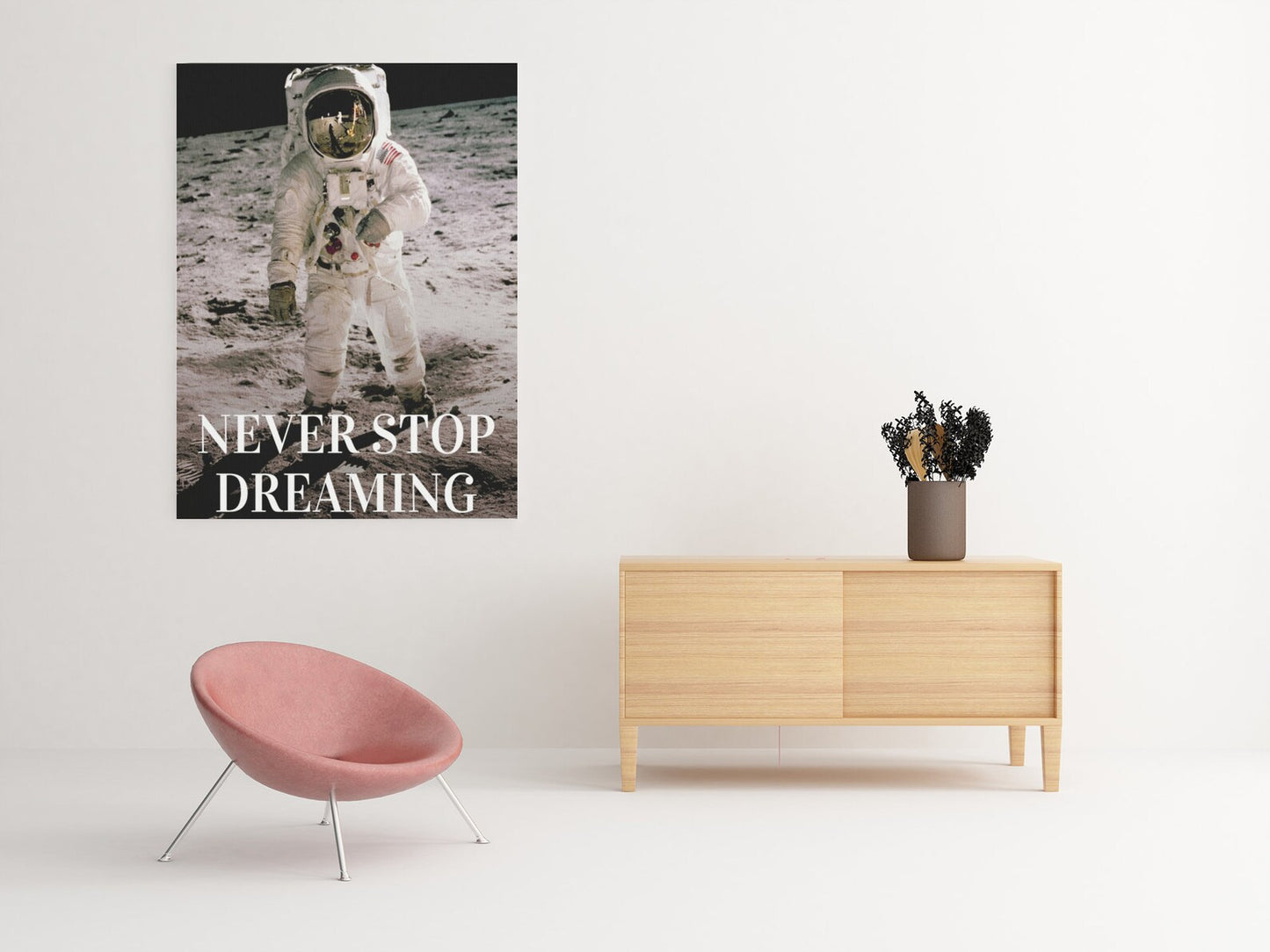 Buzz Aldrin On The Moon 'NEVER GIVE UP' Quote Space Acrylic Glass Wall Art Print