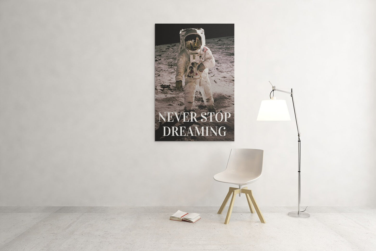 Buzz Aldrin On The Moon 'NEVER GIVE UP' Quote Space Acrylic Glass Wall Art Print