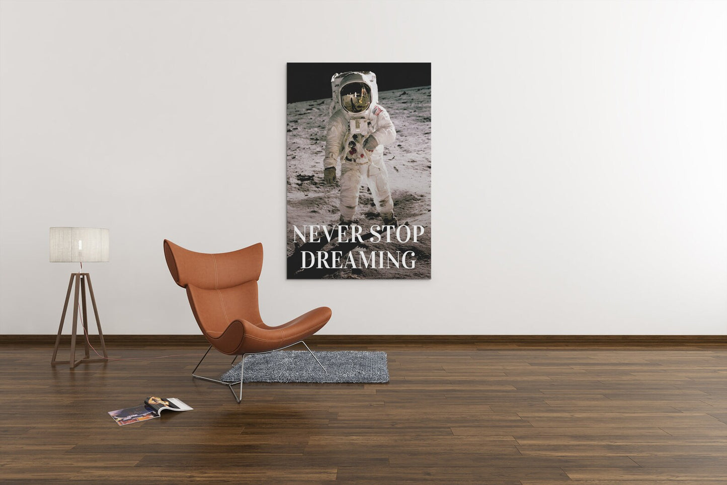 Buzz Aldrin On The Moon 'NEVER GIVE UP' Quote Space Acrylic Glass Wall Art Print