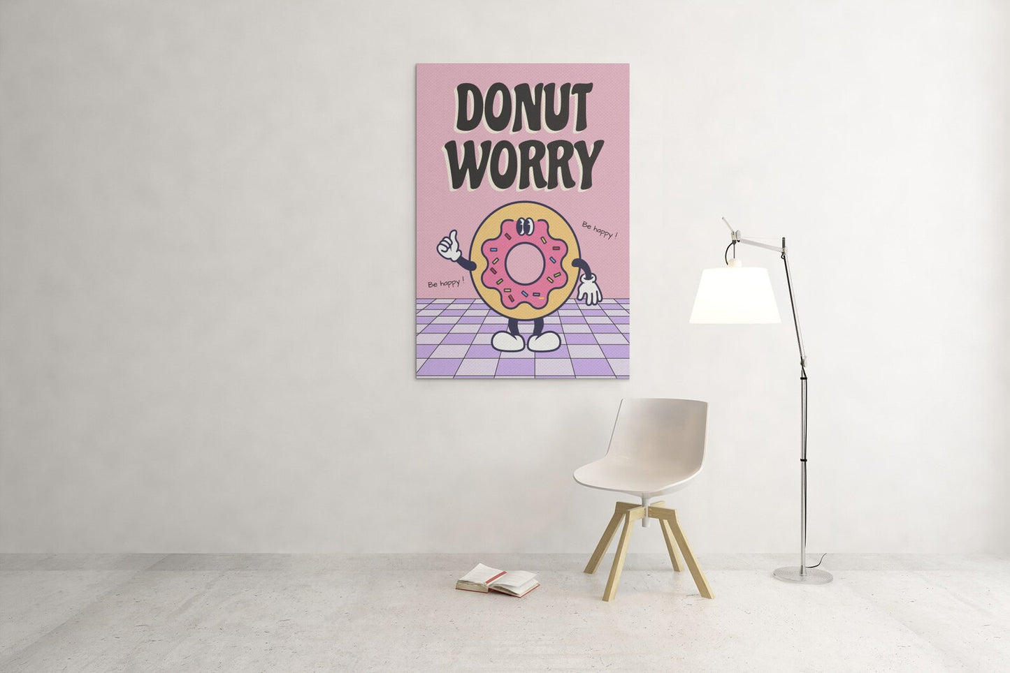 Donut Worry Be Happy Quote Glass Wall Art