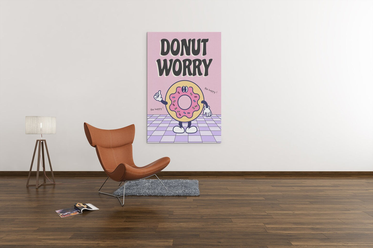 Donut Worry Be Happy Quote Glass Wall Art