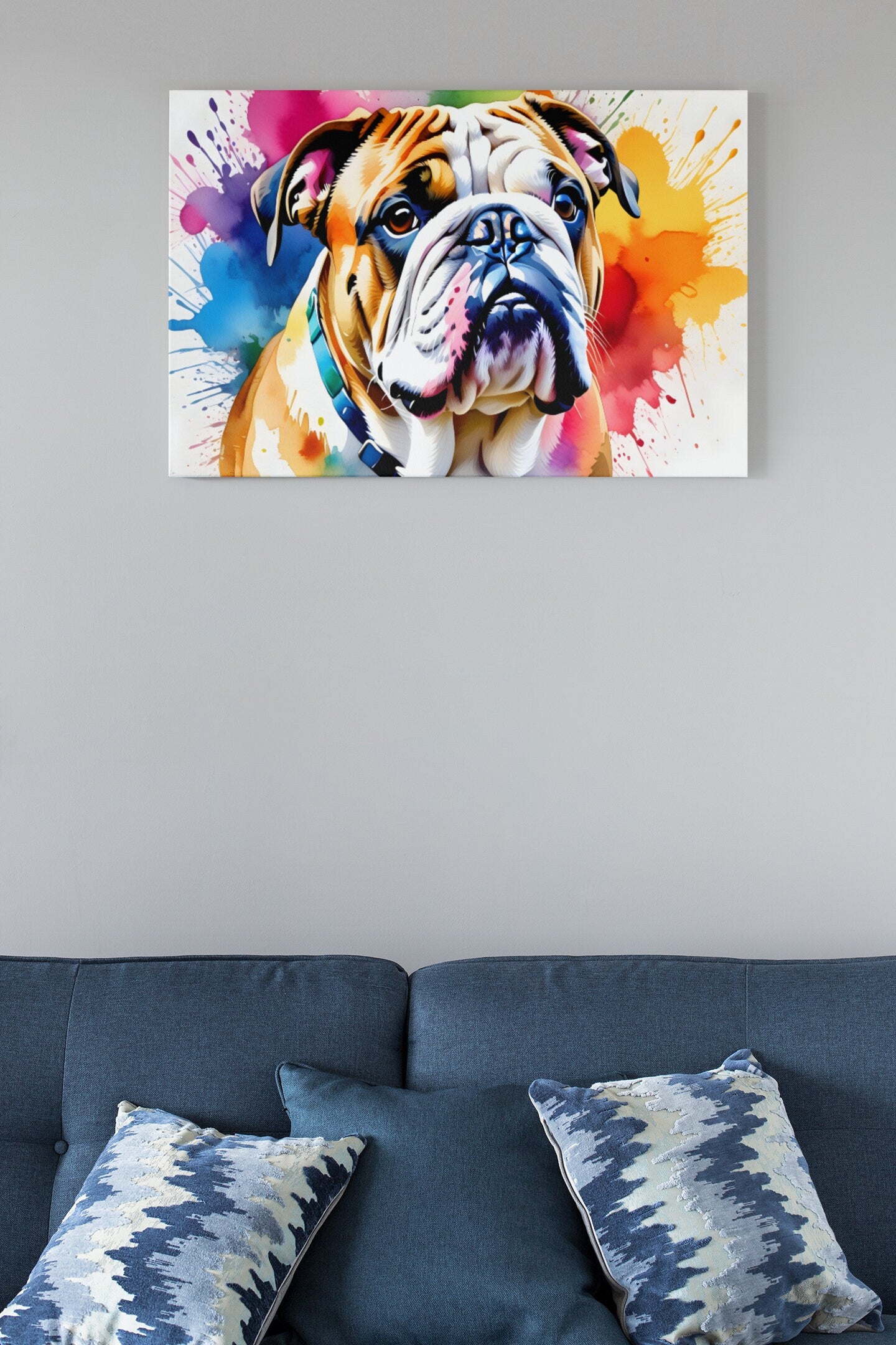 Bulldog Watercolour Glass Wall Art