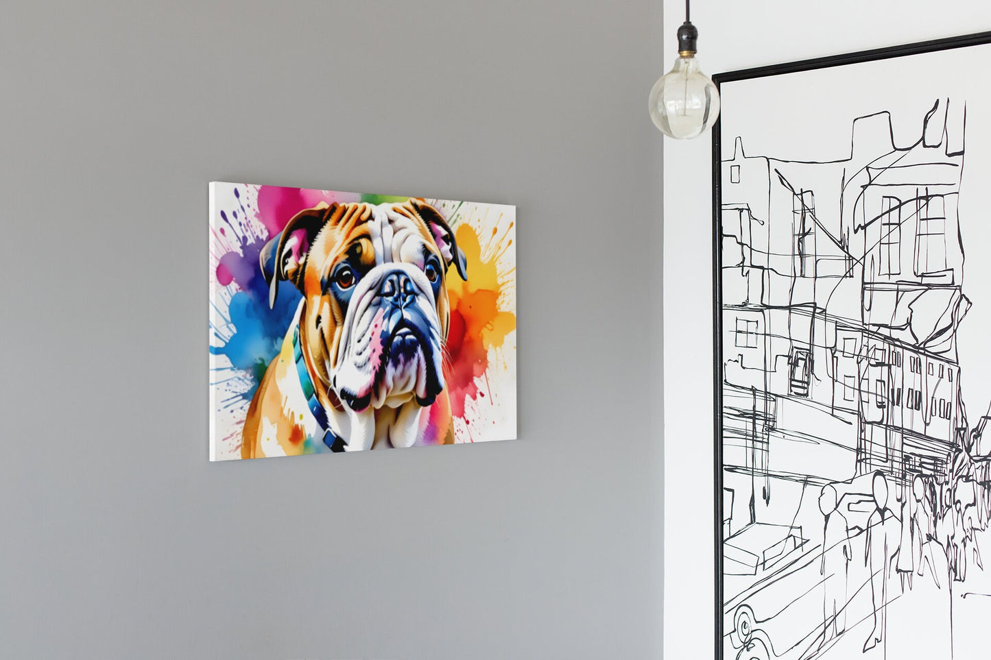 Bulldog Watercolour Glass Wall Art