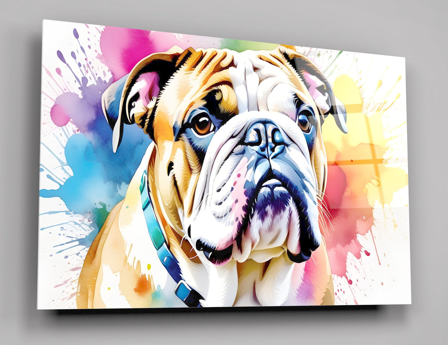 Bulldog Watercolour Glass Wall Art