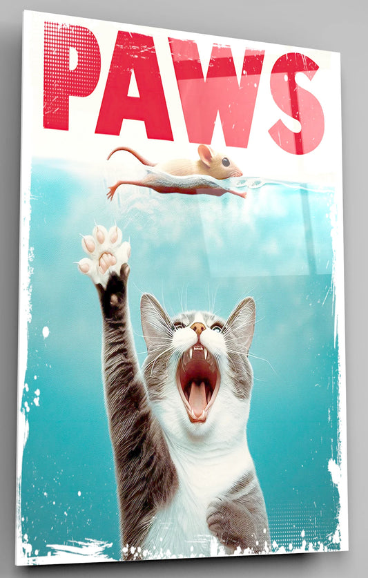 Paws Movie Parody Cat Lover Glass Wall Art