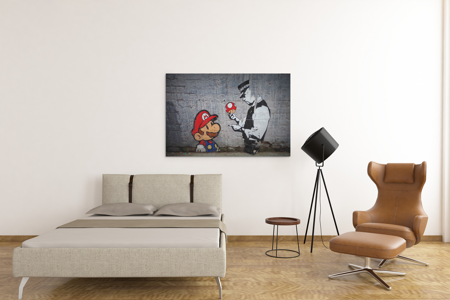 Banksy Mario Police Officer Graffiti Glass Wall Art