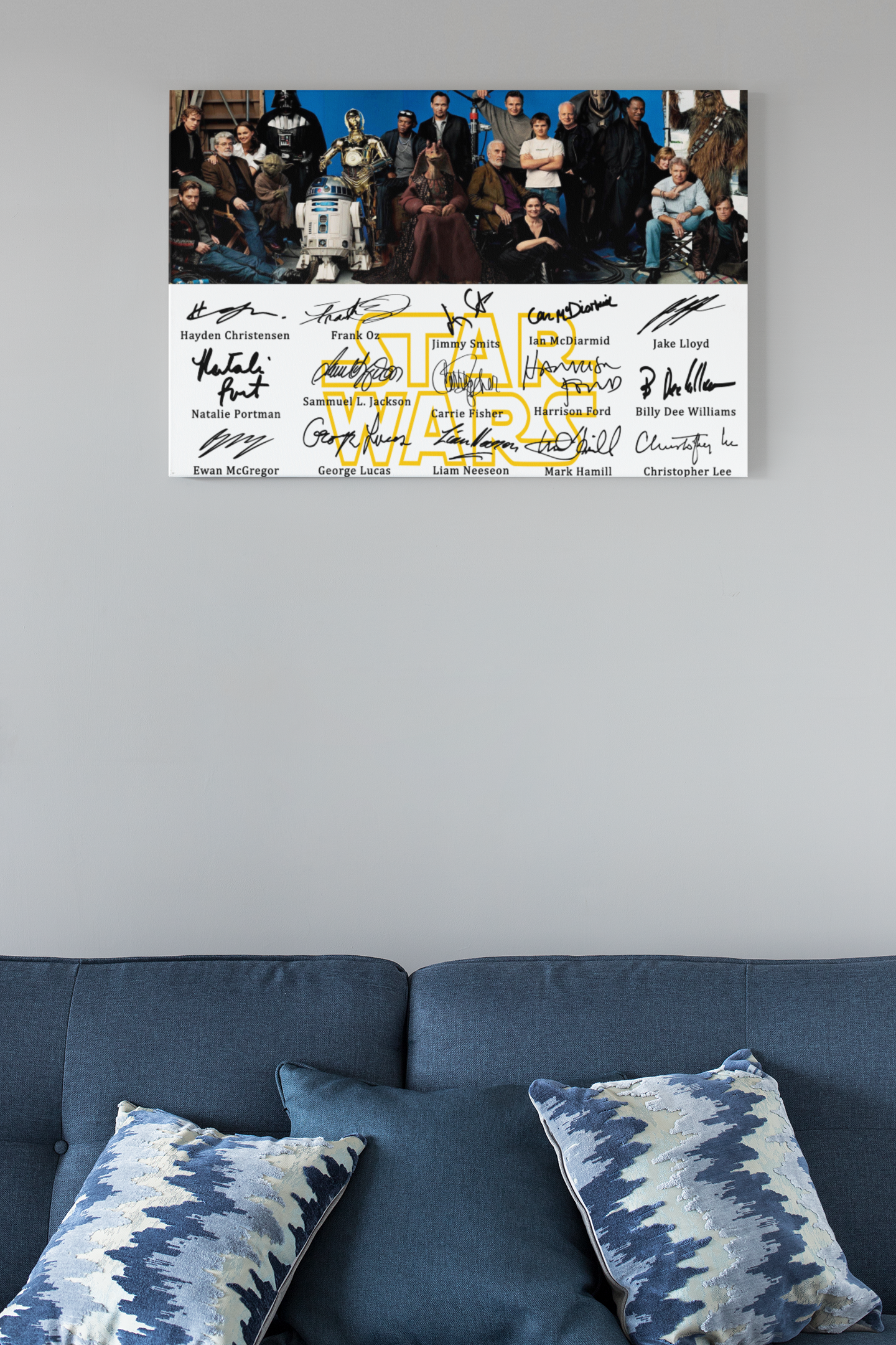 Star Wars Main Cast Signed Reproduction Autographs Glass Wall Art - A Collectible Masterpiece