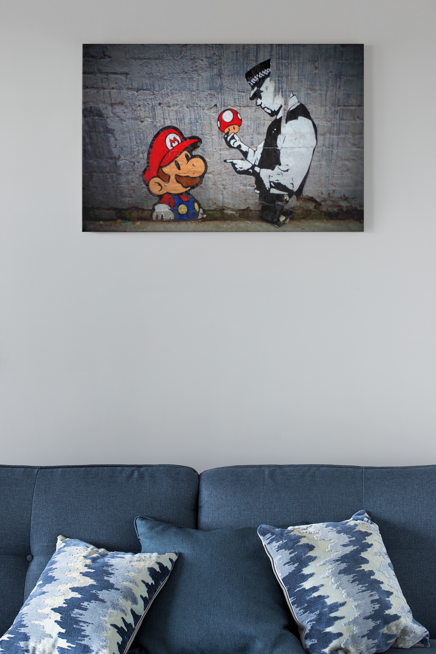 Banksy Mario Police Officer Graffiti Glass Wall Art