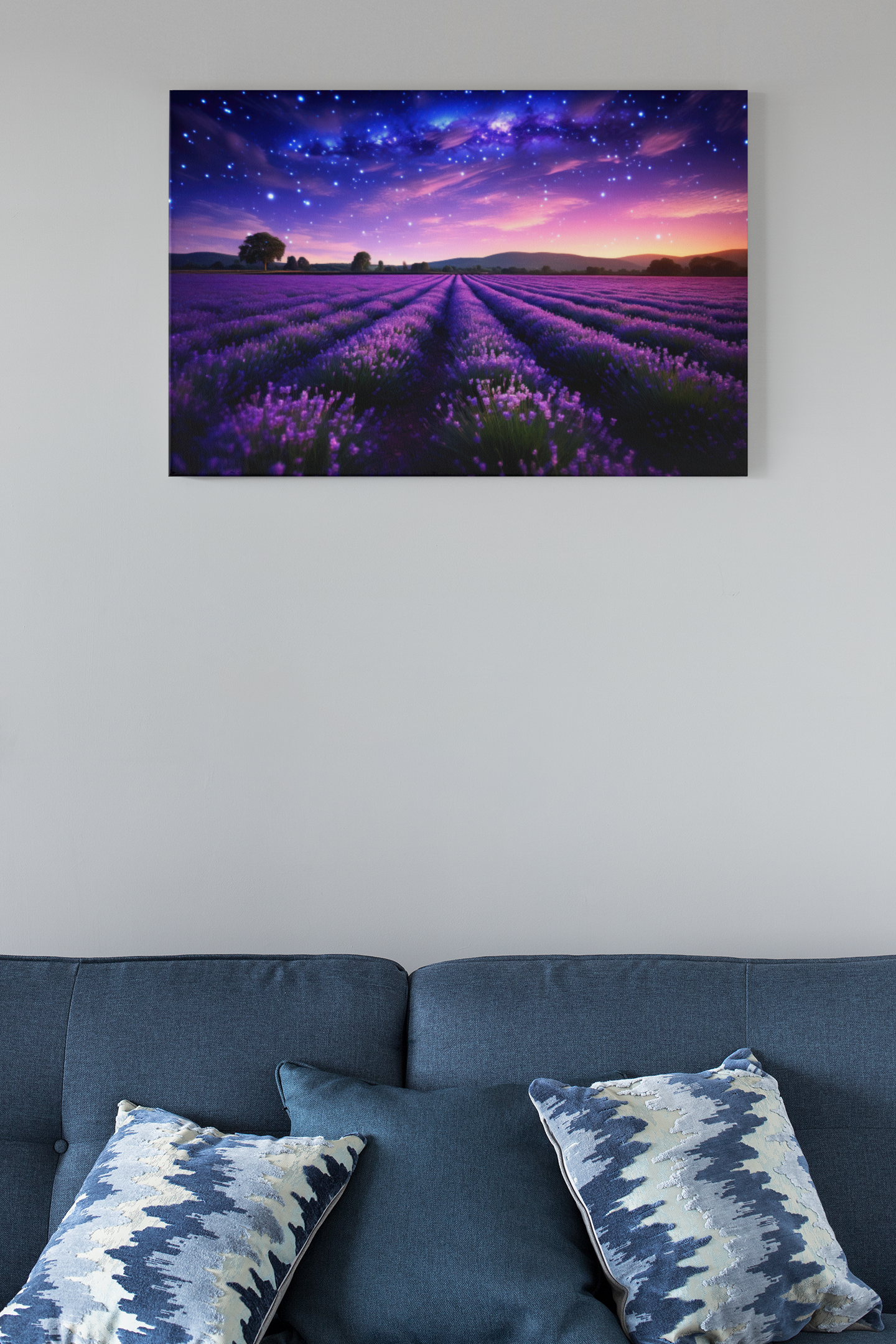 Lavender Field With A Beautiful Sky Landscape Glass Wall Art