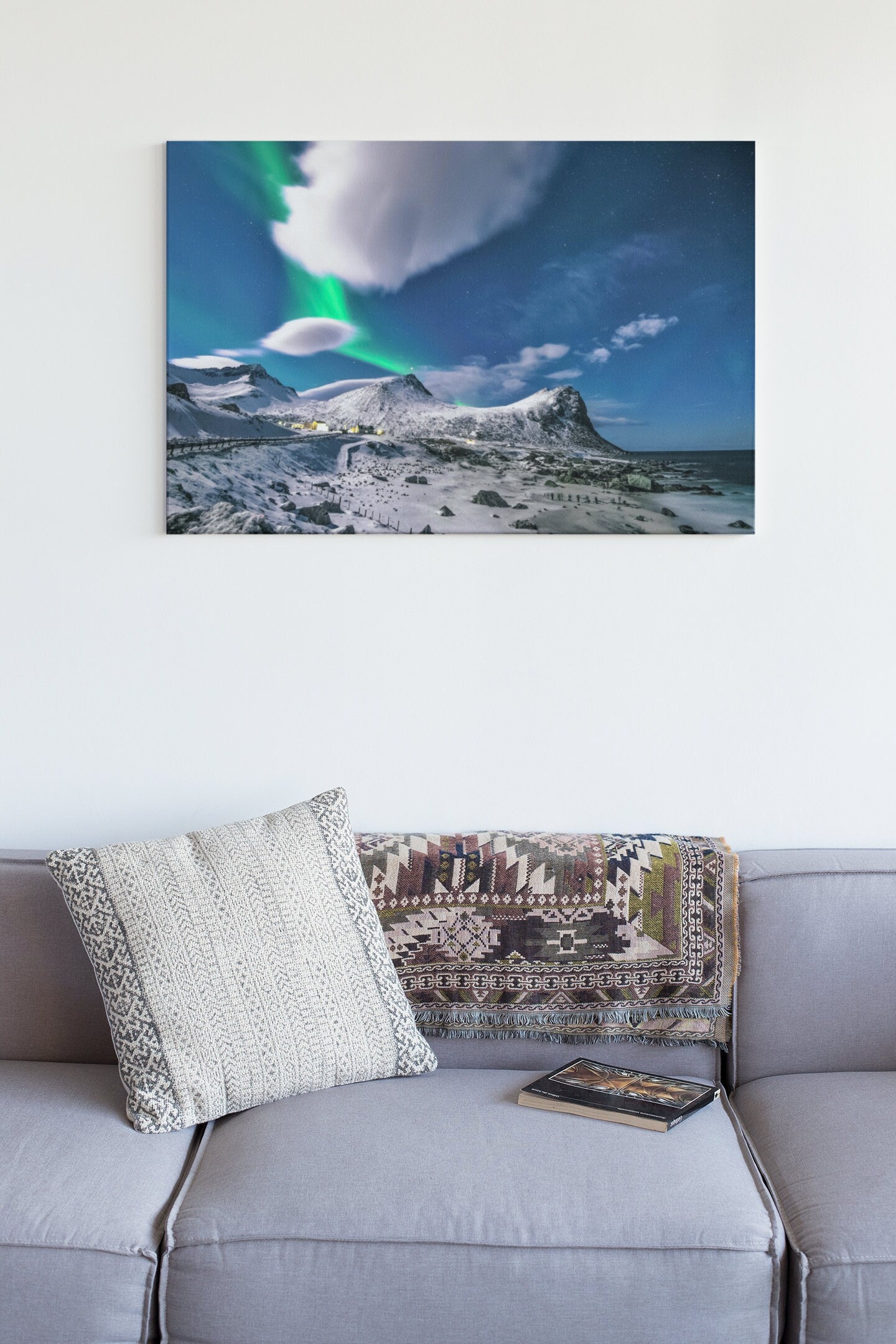 Scenic View Of Snow Capped Mountains During Night Myrland, Nordland, Norway High Gloss Acrylic Wall Art Ready To Hang