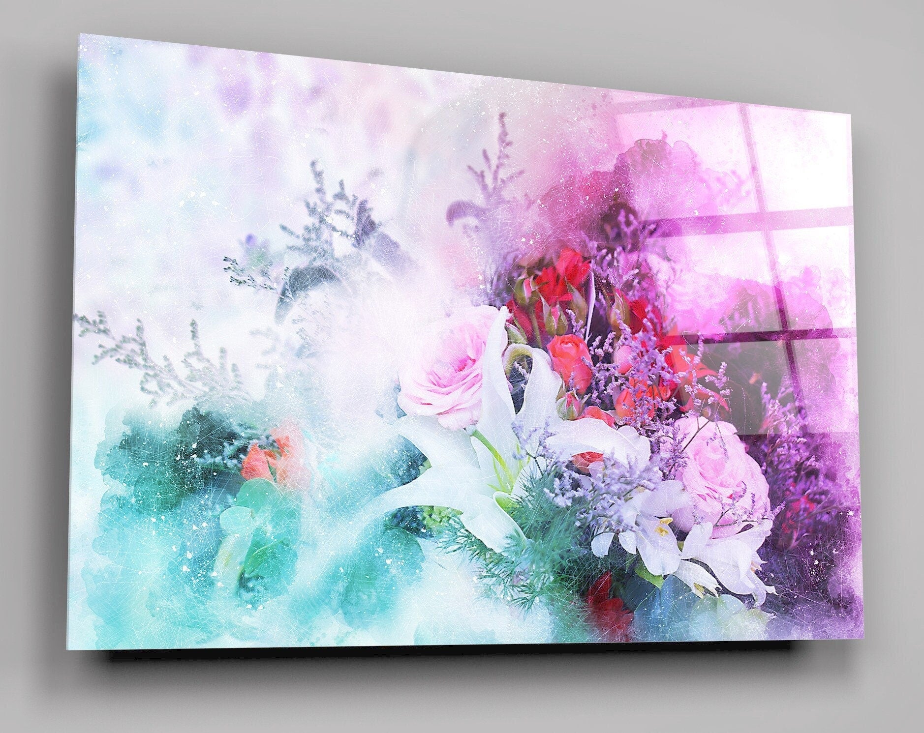 Flowers Bouquet Abstract High Gloss Acrylic Glass Wall Art Ready To Hang