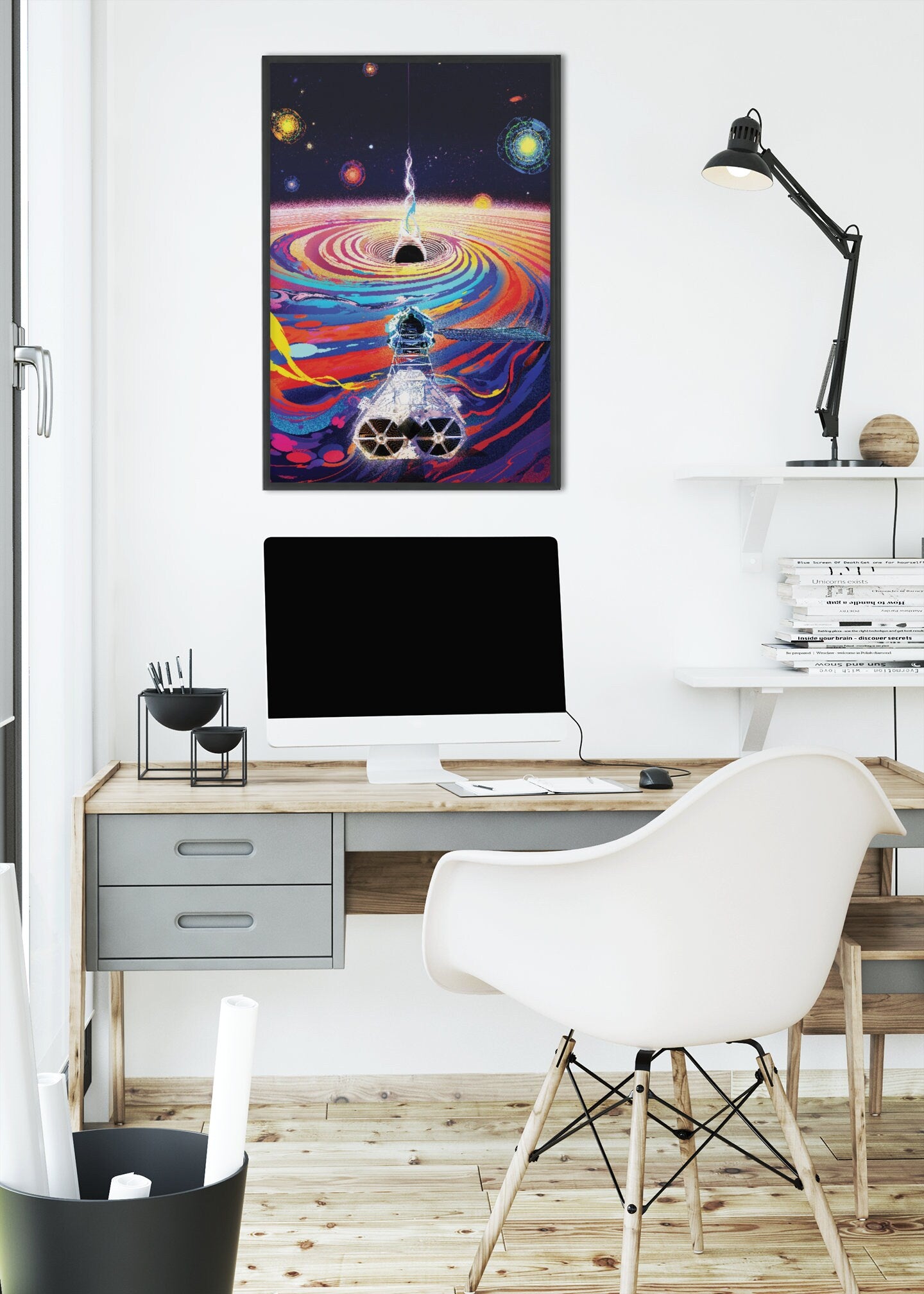 Retro futurism NASA Space Earth Background High Gloss Acrylic Glass Wall Art Ready To Hang