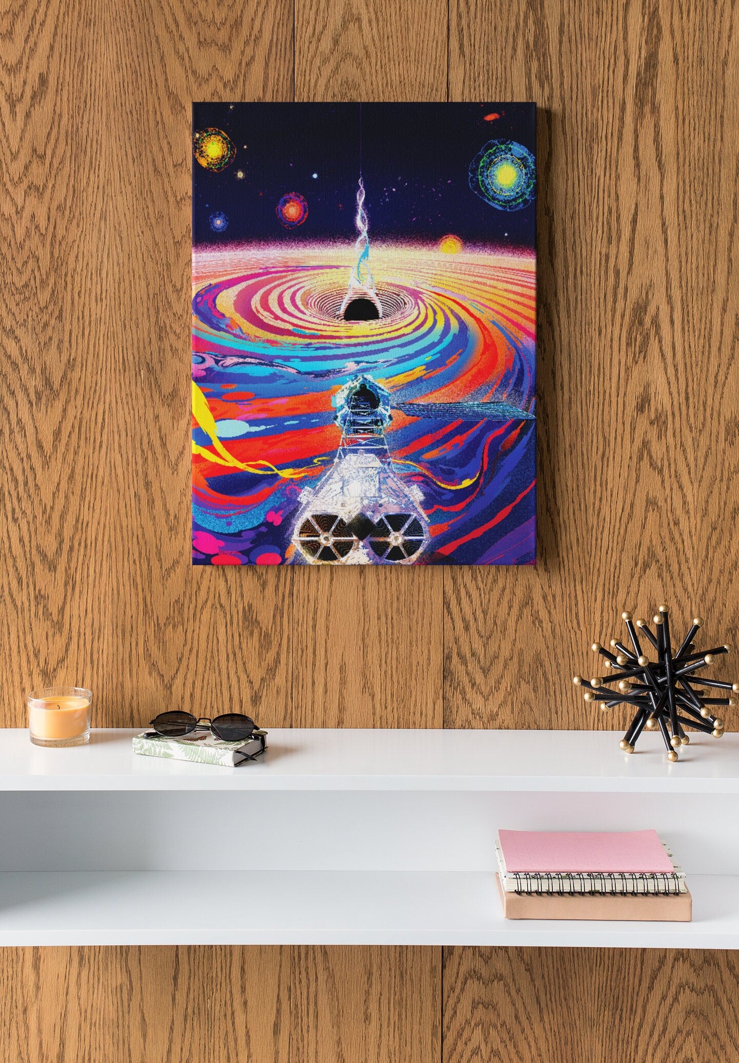 Retro futurism NASA Space Earth Background High Gloss Acrylic Glass Wall Art Ready To Hang