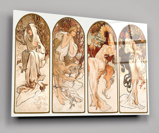 Alphonse Maria Mucha's The Seasons (1897) High Gloss Acrylic Wall Art Ready To Hang