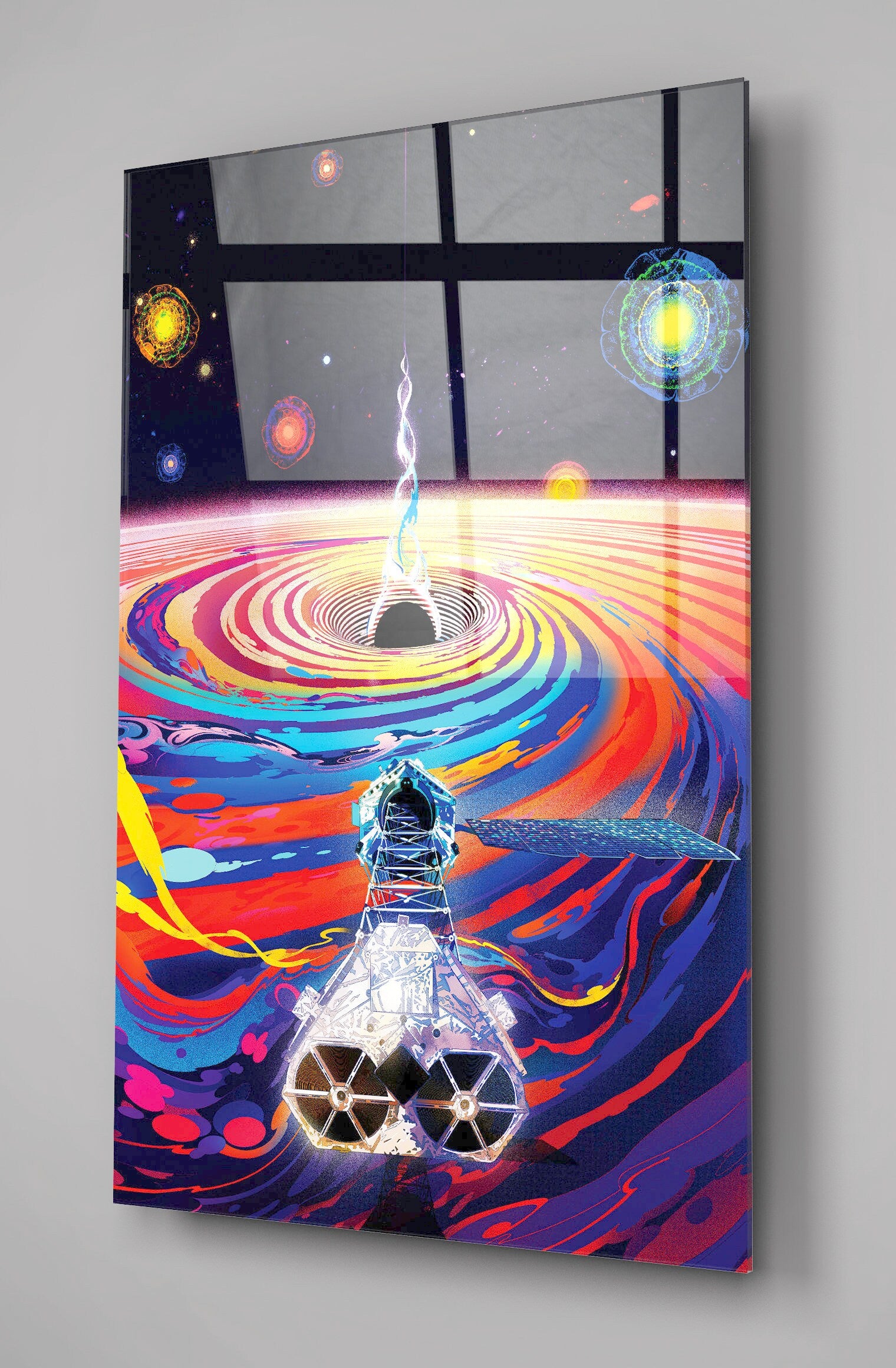 Retro futurism NASA Space Earth Background High Gloss Acrylic Glass Wall Art Ready To Hang