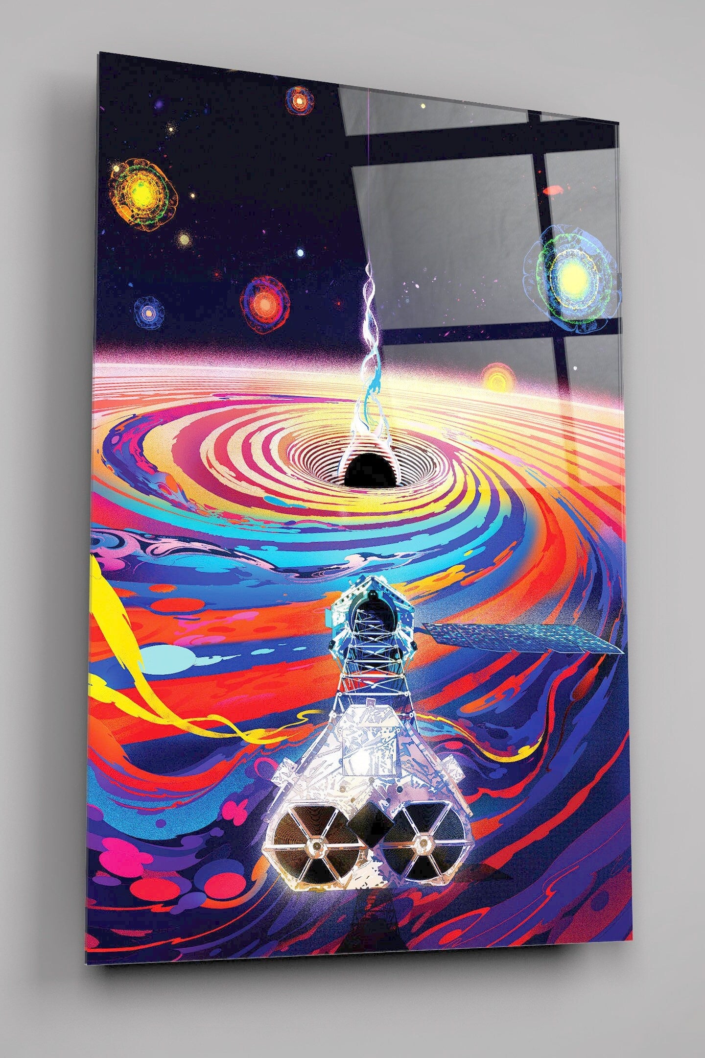 Retro futurism NASA Space Earth Background High Gloss Acrylic Glass Wall Art Ready To Hang