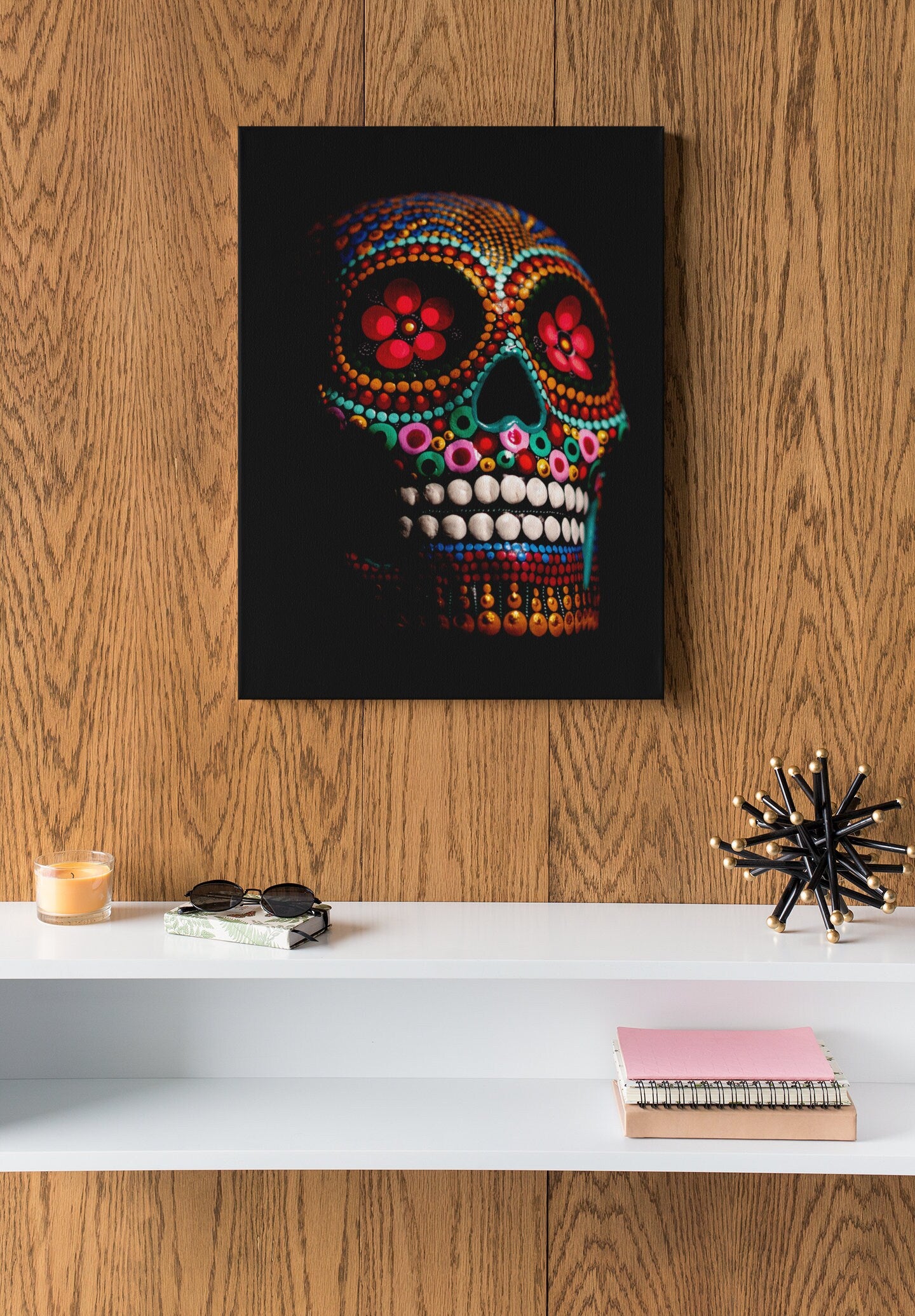 Mexican Skull Calavera High Gloss Acrylic Glass Wall Art Ready To Hang