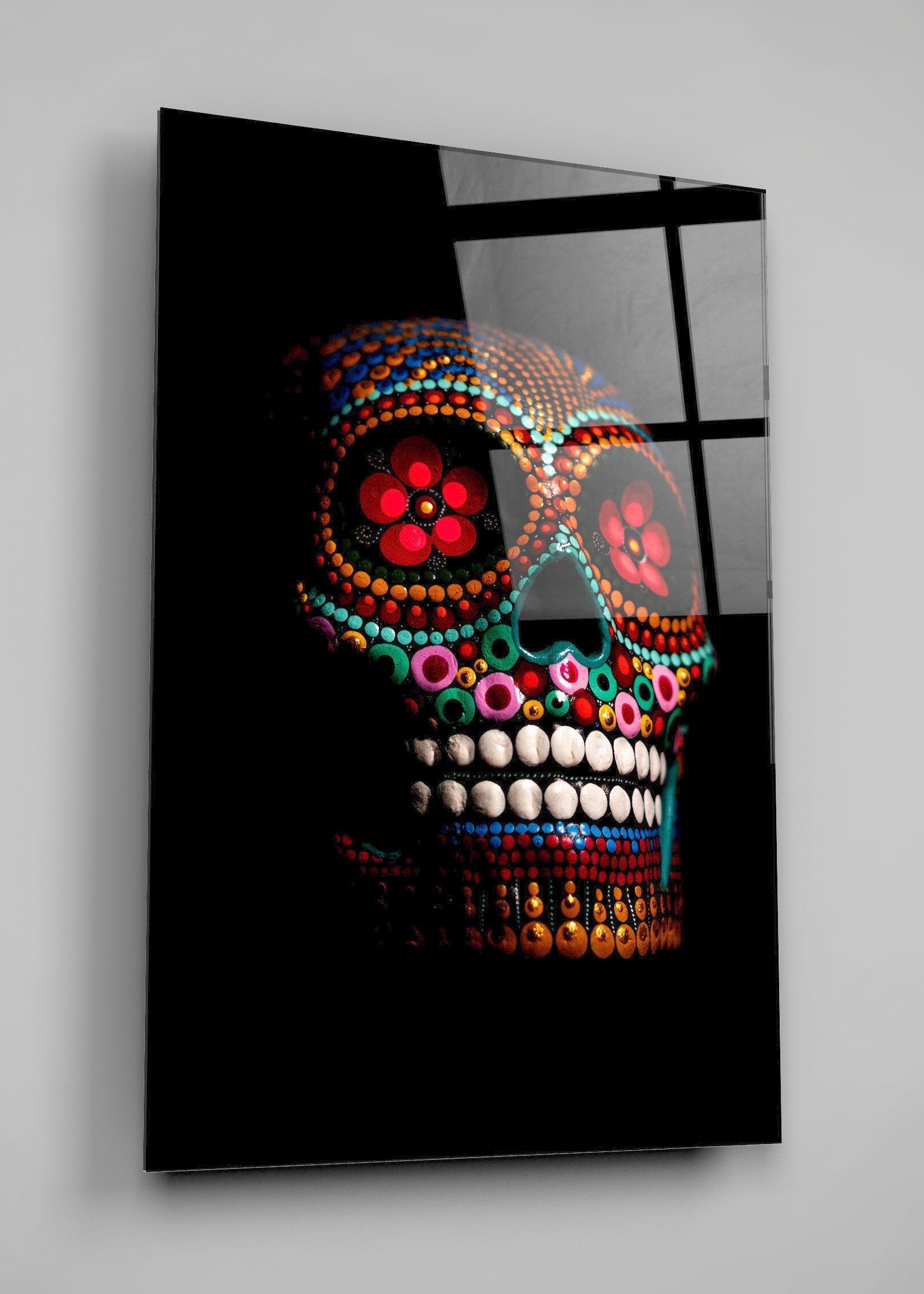 Mexican Skull Calavera High Gloss Acrylic Glass Wall Art Ready To Hang