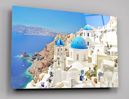 Santorini Greece High Gloss Acrylic Glass Wall Art Ready To Hang