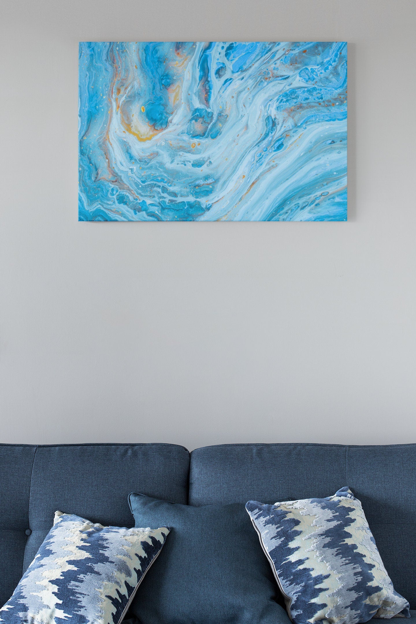 Blue And White Watersplash Abstract Art High Gloss Acrylic Glass Wall Art Ready To Hang