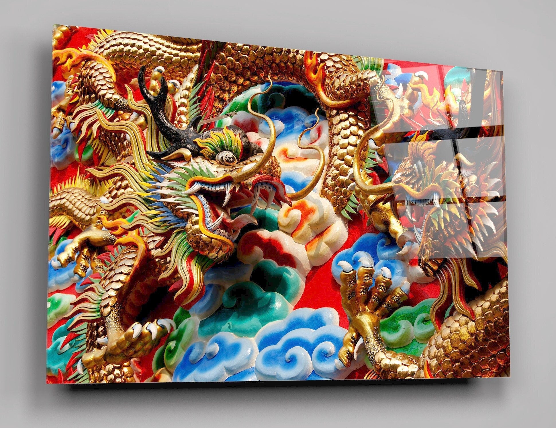 Thai Dragon Temple Art High Gloss Acrylic Glass Wall Art Ready To Hang