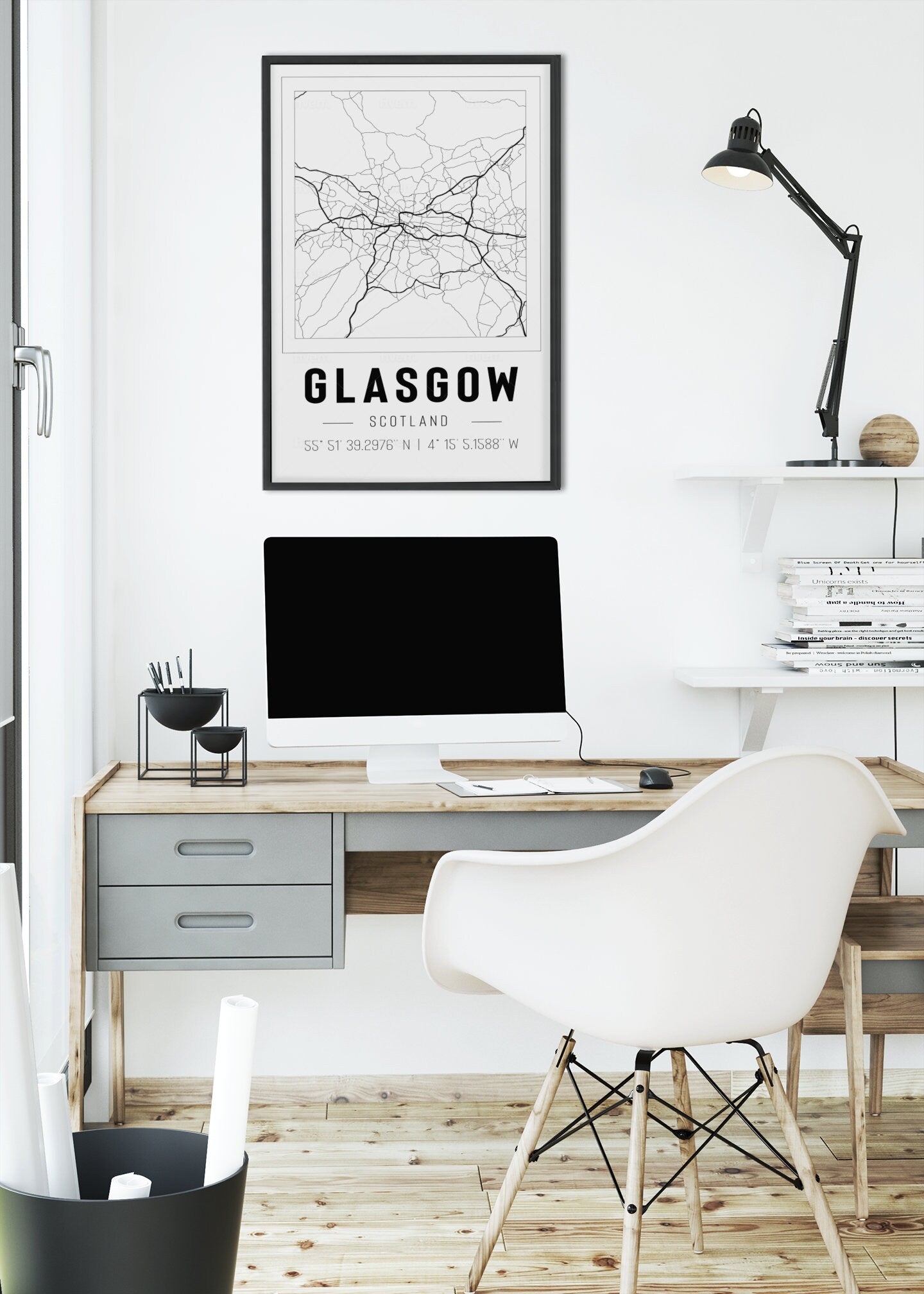 Glasgow Scotland City Map With Co Ordinates High Gloss Acrylic Glass Wall Art Ready To Hang