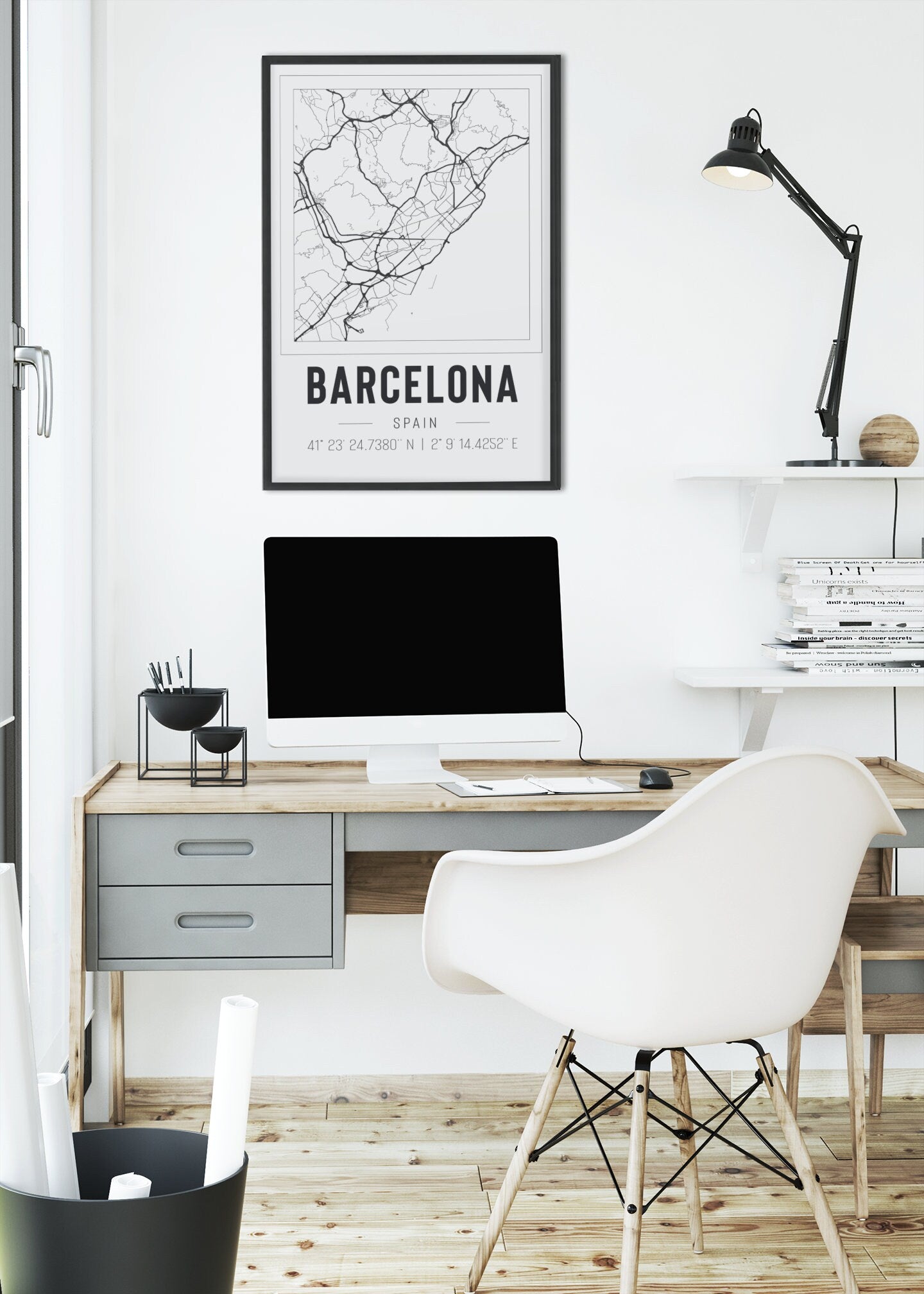 Barcelona Spain City Map With Co Ordinates High Gloss Acrylic Glass Wall Art Ready To Hang