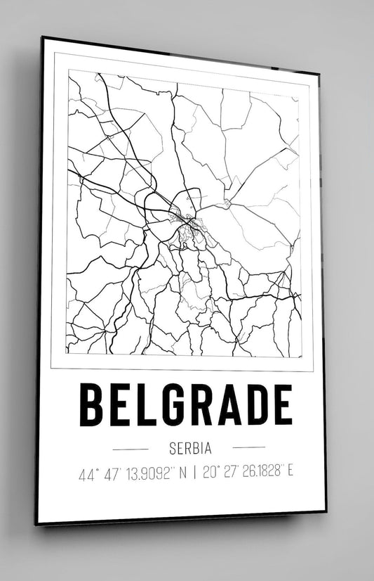 Belgrade Serbia City Map With Co Ordinates High Gloss Acrylic Glass Wall Art Ready To Hang